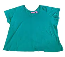 Woman Within Plus 4X Green Teal Blue 100% Cotton Short Sleeve T-Shirt Casual