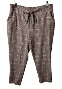 C By One Pants Pull On Slim‎ Ankle Black White Red Check Belted Women’s XL