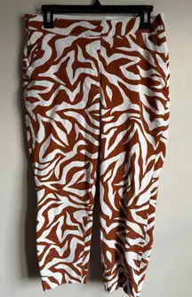 Spanx On-the-Go Slim Ankle Pant Brown White Clay Zebra Print Pull On Womens M