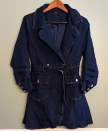VICI Size Medium Dark Denim Belted Trench Coat Mini Dress