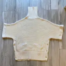 J. Crew Ivory Cream Cotton Blend Knit Turtleneck Short Sleeve Button Poncho