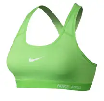 Nike Pro neon green padded performance athletic bra with logo size S