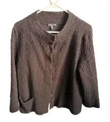 Eileen Fisher System Woman SZ L black textured knit snap hidden button cardigan