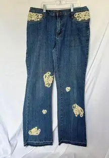 Bill Blass Y2K Jeans Size 10 Blue with Tan Lace