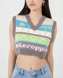 Forever 21‎ x Hello Kitty Womens Kidcore Sanrio Keroppi Cropped Sweater Vest M