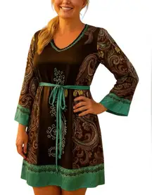 DOUBLE D RANCH Persian Paisley 100% Silk Embroidered Dress EUC runs large RARE