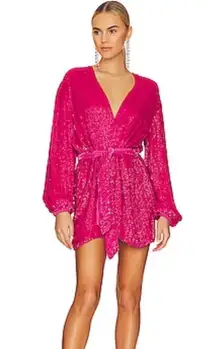 Karina Grimaldi Garda Beaded Mini Dress with velvet belt Hot Pink Womens Size XL