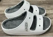 Crocs Classic Cozzzy White Fuzzy Two Strap Sandals Women’s Size 8 Casual Comfort