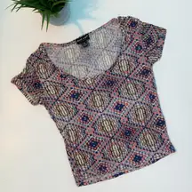 Printed Crop Top Pink Blue