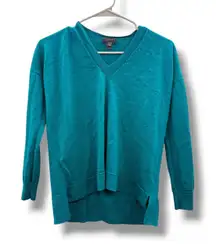 J.Crew Merino Wool Sweater Size XXS Teal V-Neck High Low Hem Lightweight Soft