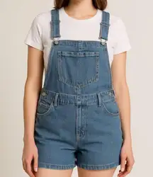 Womens Blue Denim Short Overalls Size: 1X