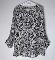 Cynthia Rowley Womens‎ Black Zebra Print 100% Linen Button Up Blouse Size 1X