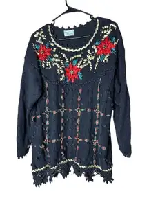 Vintage Shenanigans Women’s‎ Large Christmas Poinsettia Crochet Sweater