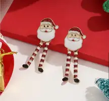 Christmas Santa Claus With Long Legs Enamel Dangle Earrings Cute Party Style Zin