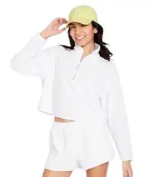 💙SALE 3/$25 STONEY CLOVER WHITE TERRY CLOTH LONG SLEEVE HALF ZIP PULLOVER TOP M