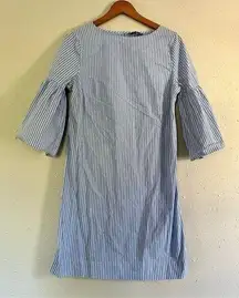 🦋 Chaps Blue White Pin Striped 3/4 Bell Sleeve Mini Dress Medium