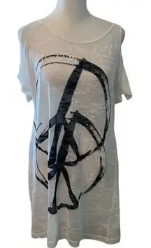 BCBGMAXAZRIA szS white with double peace symbol cold shoulder swim coverup EUC