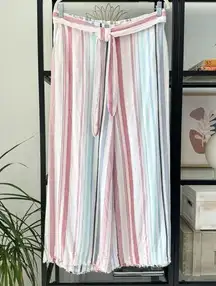 Anthropologie Cloth & Stone by  Rita White Blue Pink Wide Leg High Rise Pants M