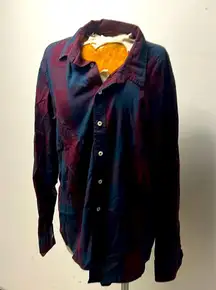 American Rag LG burgundy plaid navy blue cotton button up top