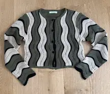 12th Tribe Cardigan Retro Print Nikki Size S Green Cream