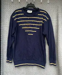 Sunny Sport vintage navy blue sweatshirt with gold stripes size Medium
