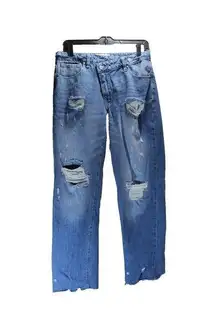 TRICOT Raw Hem Jeans 3/26 Medium Wash High Rise With Crossover Fly