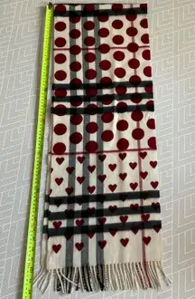 RARE BURBERRY Beige black red heart 100% CASHMERE PLAID CHECK SCARF