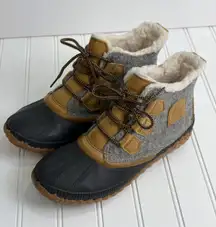 Sorel Gray Tan Ankle Duck Boots Faux Shearling Lined Waterproof Women's 7