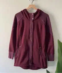 The North Face Red Utility Jacket with Hood Tunic Length Pockets Full Zip quilt