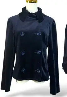 Lauren Ralph Lauren Navy Velvet Double Breasted Peacoat Jacket Size 10