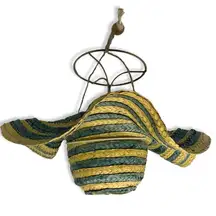 Floppy Striped Straw‎ Hat With Strap