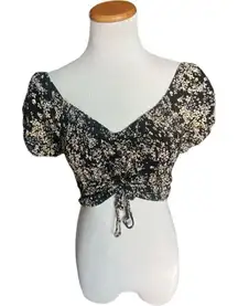 Womens Anthropologie Love Tree Floral Print Smocked Crop Top - Sz M