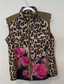 BASLER Y2K Animal Print Flower Lightweight Vest Womens Full Zip Size L 40 2245