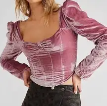 Free People Bridgette Pink Velvet Corset Puff Sleeve Crop Top Size Small