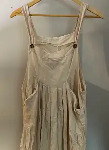 Pinafore Pleated Cotton Overalls Large Boho Cottagecore Granola Earth Tone Cream