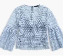 J.Crew blue daisy eyelet overlay bell sleeve blouse 6