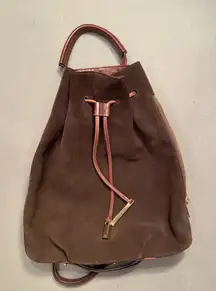 Halston Suede Drawstring Backpack, Brown, Modern Retro‎