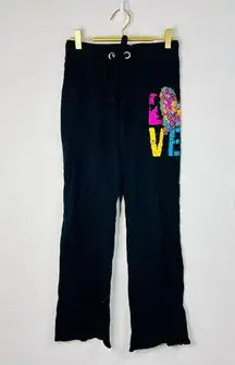 Rue21 Women’s Black Flare Lounge Pants LOVE Colorful Graphic Size Small