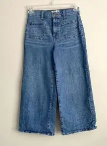 Wide Leg Crop Jeans Denim Light Wash Blue Womens Size 26 Pockets