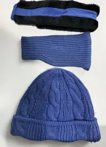 3‎ PIECE SET BLUE BOGNER WOMENS SKI HEAD BANDS & HAT FUR NYLON KNIT W