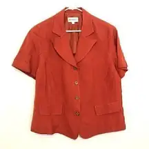 STUDIO I Plus Size Solid Burnt Orange Linen Blend Short Sleeve Blazer Jacket 16W
