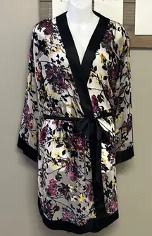 Tahari Women’s Velvet Mesh Sheer Floral Intimates Robe with Belt- Medium