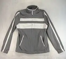 T by Talbots Gingham Track Jacket‎ White Stripe Zip Up Pullover Coat Small