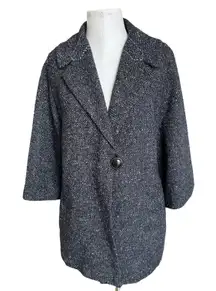Cabi Blair Black Oversized Wool Blend Tweed One Button Dark Academia Jacket M