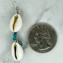 Faux Turquoise Beaded Cowrie Shell Upcycled Pendant