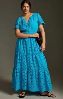 NWT by Anthropologie Somerset Maxi in Blue Eyelet Edition Tiered Dress XS