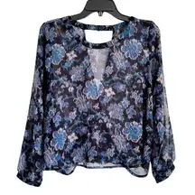 Sheer Floral Long Sleeve Blouse Cutout Detail Small ASTR Going Out Top Dressy
