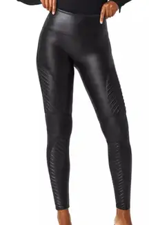 EUC Spanx Faux Leather Moto Leggings, Size Small