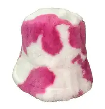 NWOT Fuzzy Pink & White Cow Print Bucket Hat