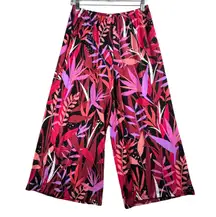 Bob Mackie Wearable Art Pants Women S Wide Leg Palazzo Tropical Leaf Bold Cruise